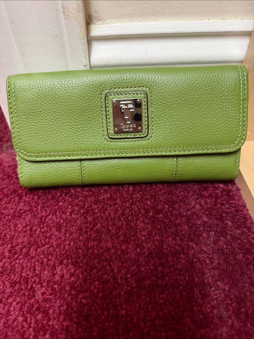Tignanello Lime Green Pebbled Leather Wallet